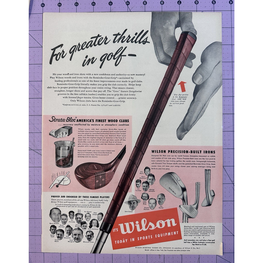 1948 Vintage Orig Magazine Ad WILSON SPORTS For the Greater Thrills of Golf